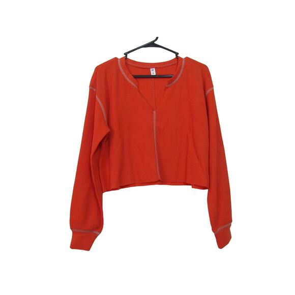 BP Orange Waffle Knit Crop Top Womens sz M Festive Boho Thermal Academia - Picture 1 of 7
